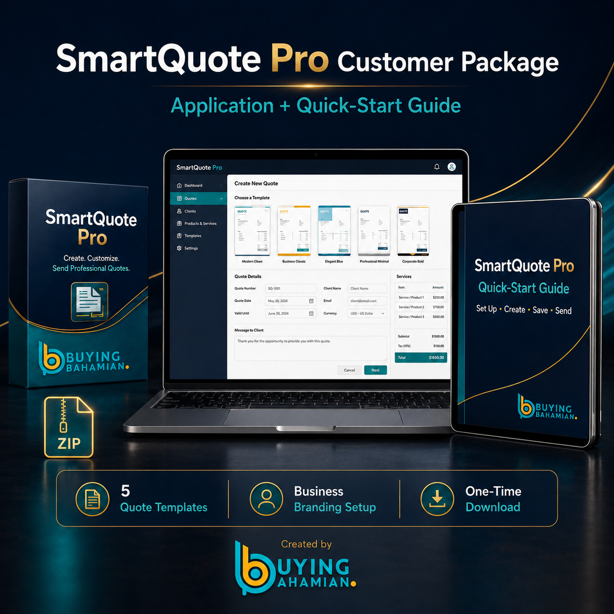 SmartQuote Pro customer package with application and Quick-Start Guide